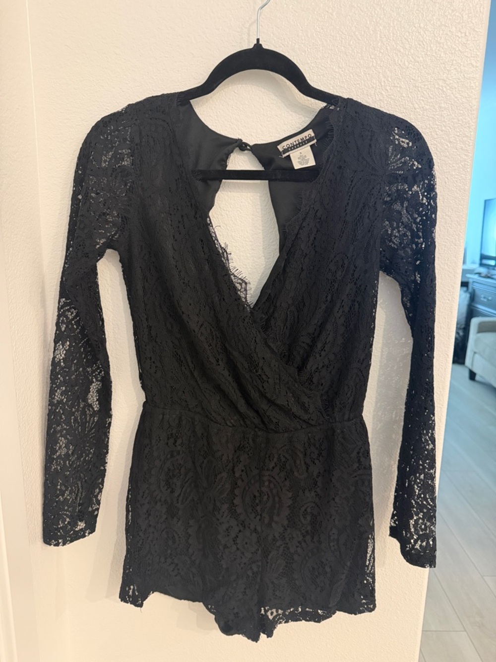 Black  Lace Long-Sleeve Romper